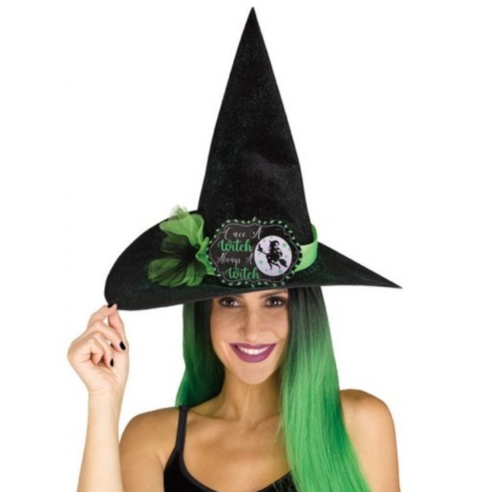 Green "Once a Witch Always a Witch" Halloween Costume Accessory Witches Hat